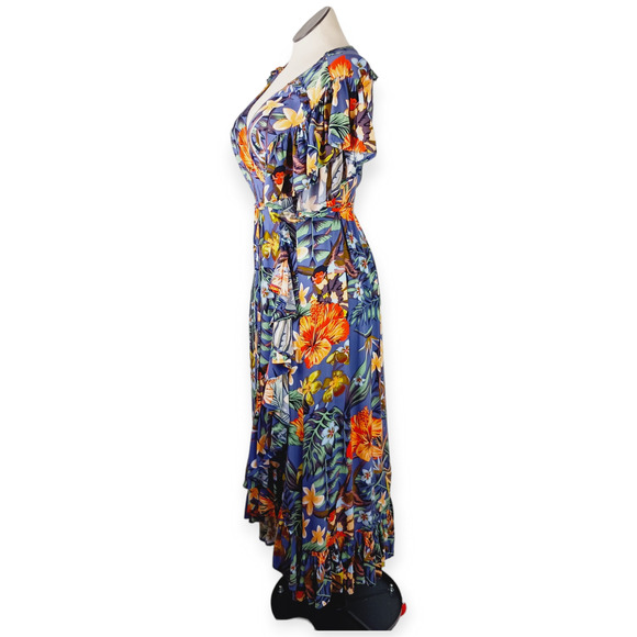 Bali ELF Made By Hand SZ XL Fits SZ 10 Carmen Floral Tiered Maxi Dress NWOT BOHO - Picture 6 of 8